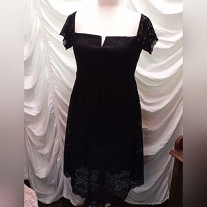 Grace Karin Black Lace Midi Dress with Square Notch Neckline